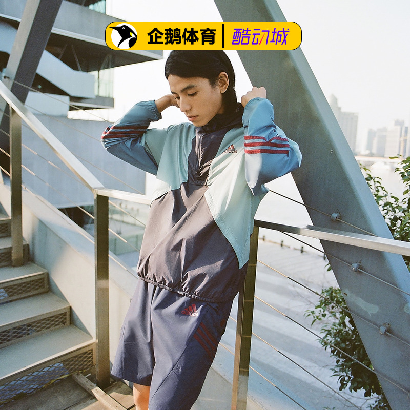 Adidas阿迪达斯外套男2024春新款运动服宽松防风连帽夹克衫H65747 - 图0