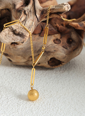 磨砂圆珠吊坠项链钛钢18k金西太后百搭个性锁骨链女气质饰品