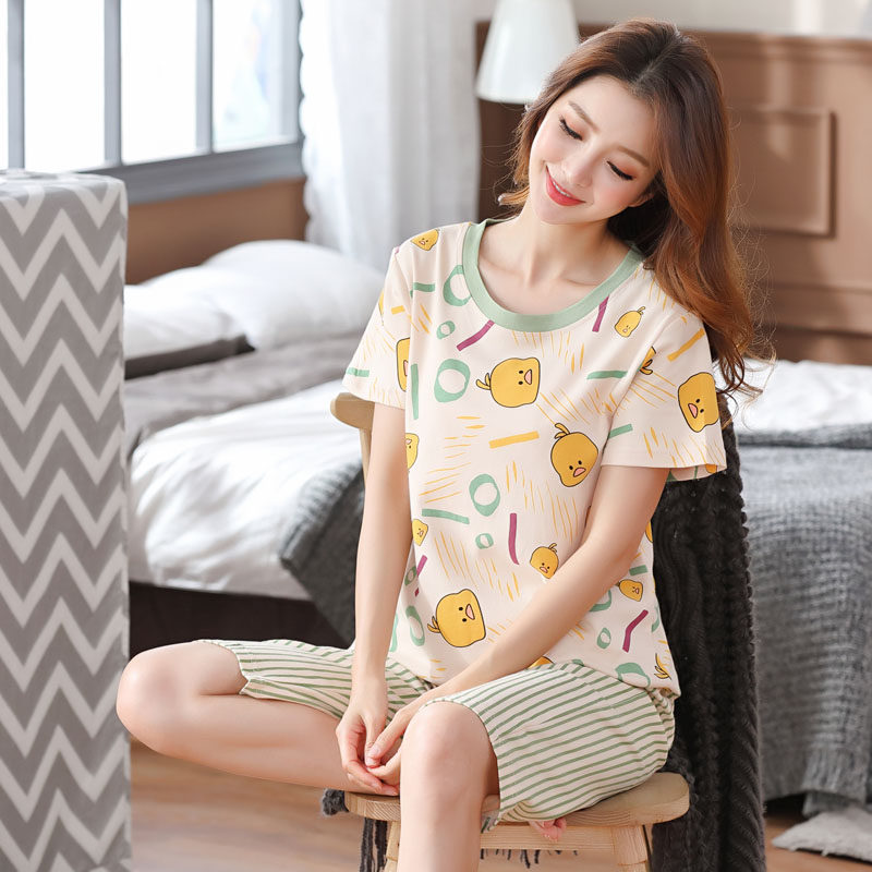 夏纯棉短袖卡通小猪甜美薄款睡衣 睡馨怡家居坊睡衣/家居服套装