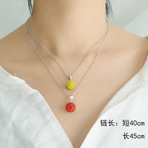 s925纯银项链银饰品短项链锁骨链水波链满红色钻水晶球吊坠 - 图2