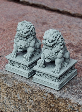 中国风青石石狮子一对桌面小摆件客厅玄关装饰家用石头小狮子