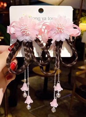 汉服儿童头饰发夹古风假发古装超仙发卡女童短发飘带步摇发饰