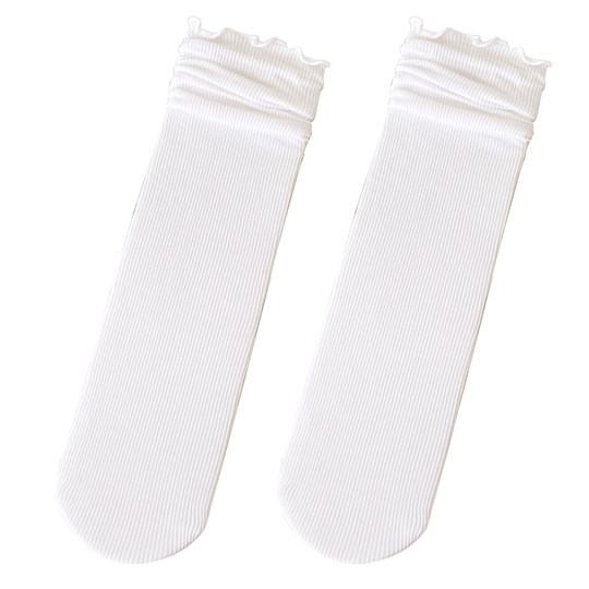 堆堆袜女夏季薄款黑白色长筒花边冰冰袜夏天冰丝配小皮鞋jk中筒袜