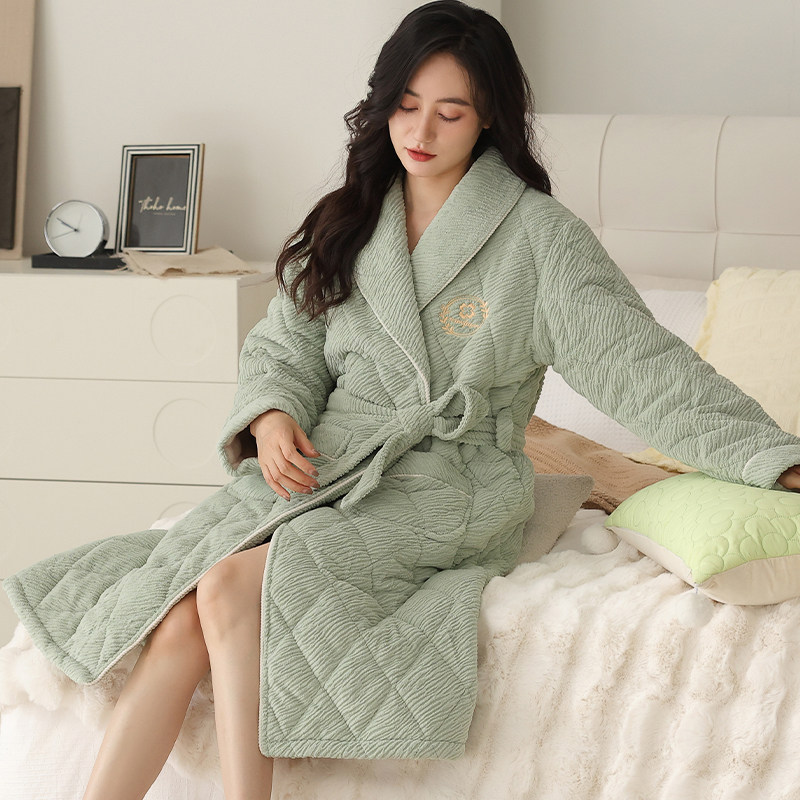 浪莎冬季珊瑚绒夹棉睡袍女三层加绒加厚保暖浴袍晨袍中长款家居服,淘宝优惠券,粉丝福利购,淘宝优惠卷