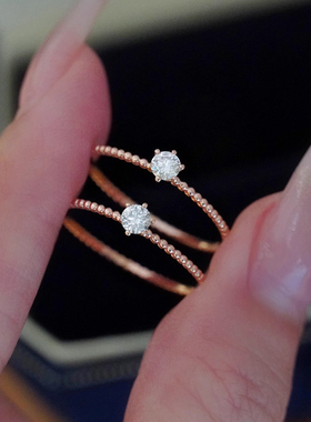 S925纯银玫瑰金三石缠绕女戒