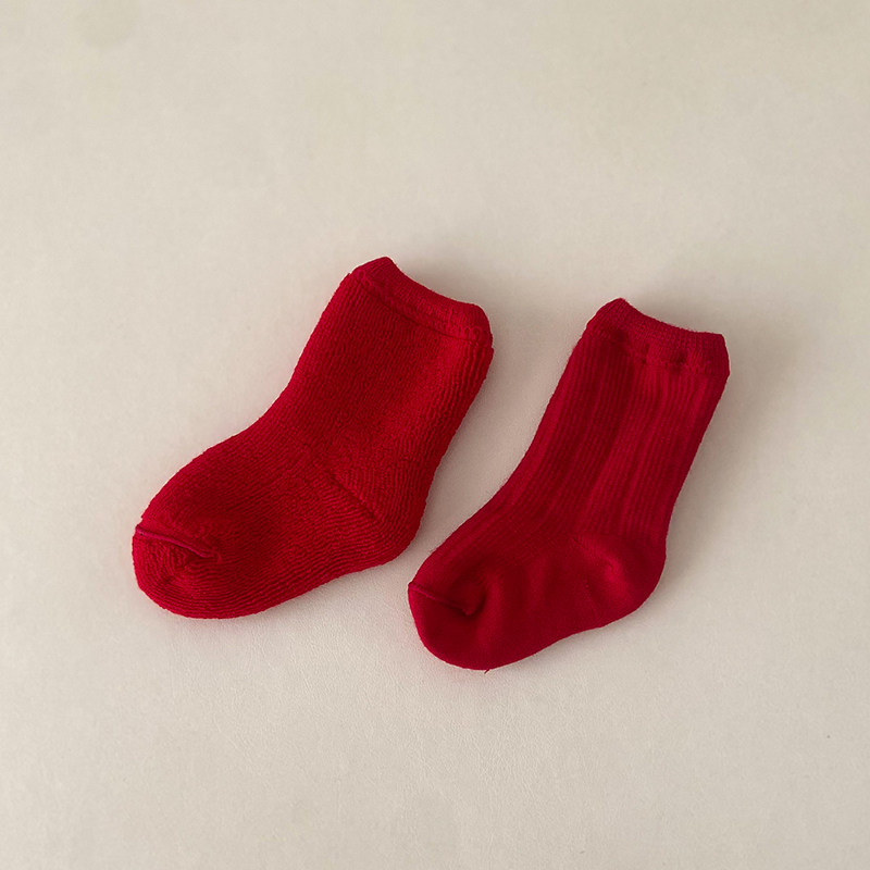红色婴儿袜子新年喜庆满月周岁宝宝中筒袜秋冬儿童加厚保暖0到3月,淘宝优惠券,粉丝福利购,淘宝优惠卷