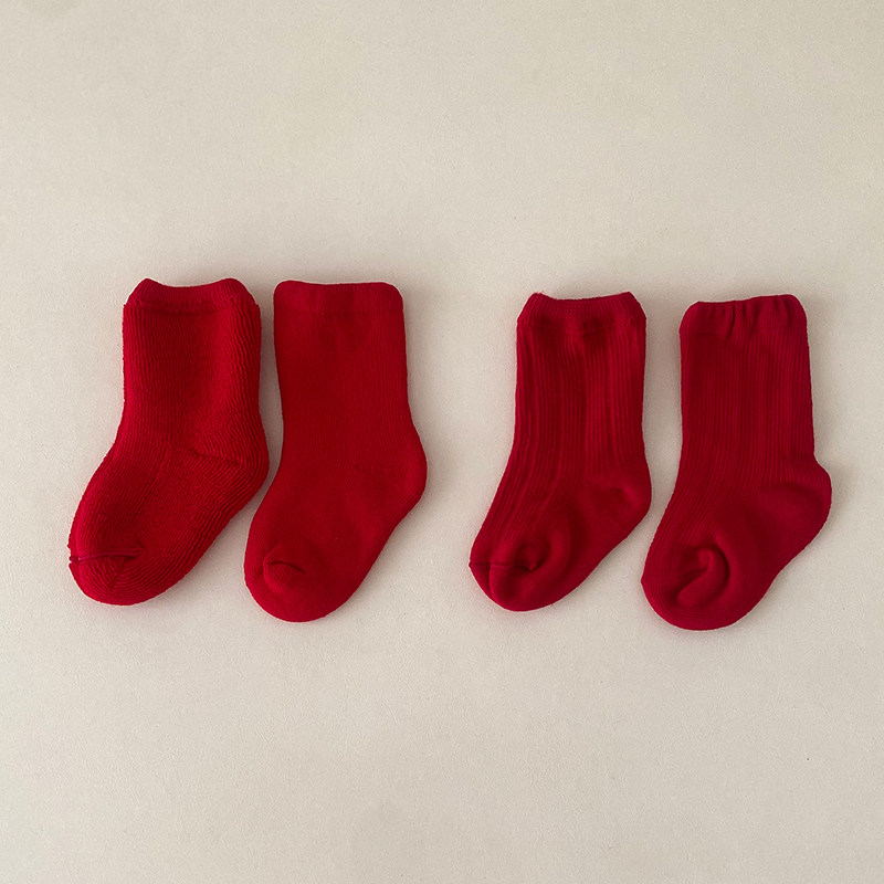 红色婴儿袜子新年喜庆满月周岁宝宝中筒袜秋冬儿童加厚保暖0到3月,淘宝优惠券,粉丝福利购,淘宝优惠卷