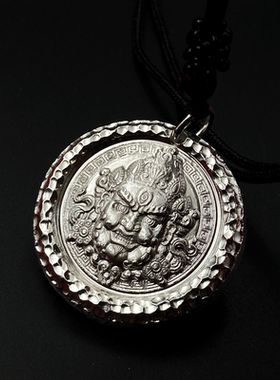 黄财神银饼手工足银吊坠礼物定制藏传民族风招财纳福纯银吉言项链