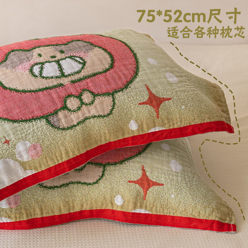 苹果笑脸枕巾纯棉a类四层棉纱四季通用枕头巾一对防头油卡通可爱 - 图3