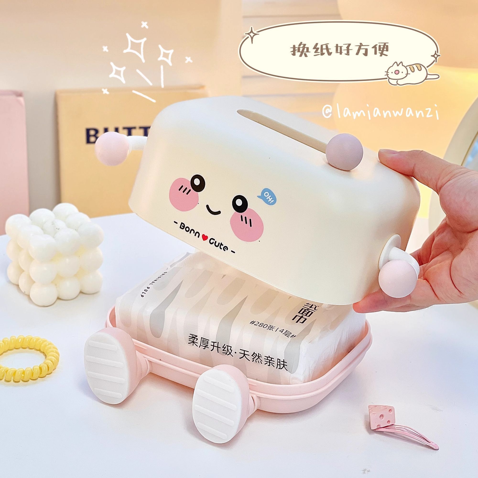 桌面纸巾盒ins风高颜值抽纸盒多功能手机支架床头纸巾架女生 - 图2