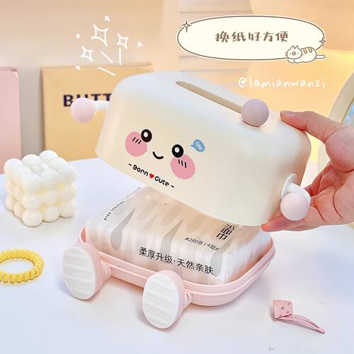 桌面纸巾盒ins风高颜值抽纸盒多功能手机支架床头纸巾架女生 - 图2