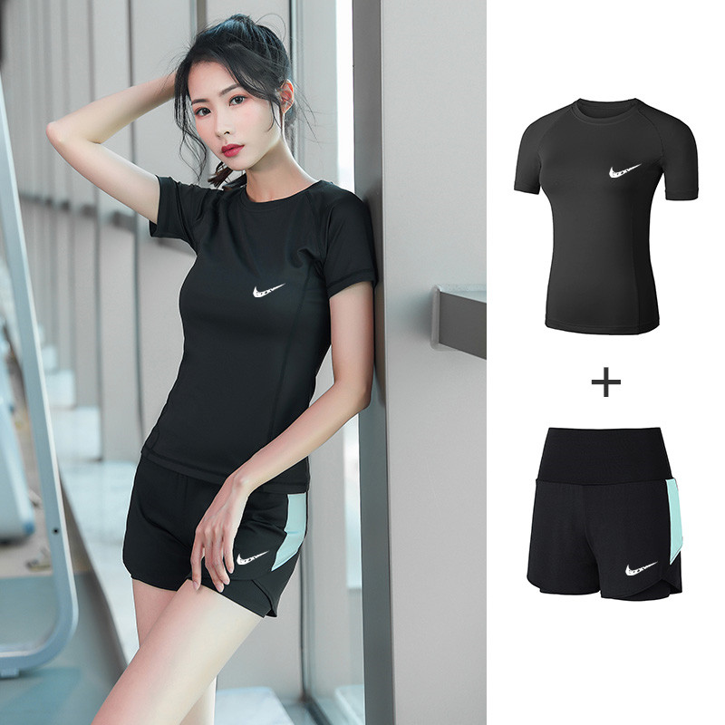 NK品牌女装瑜伽健身服夏季运动套装女气质速干短袖T跑步训练短裤