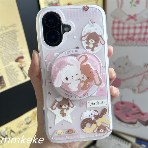 MMKEKE梦幻ins风粉粉甜点兔旋转磁吸支架适用iPhone16promax双层二合一磨砂手机壳苹果15pro保护套14pm甜妹13 - 图2