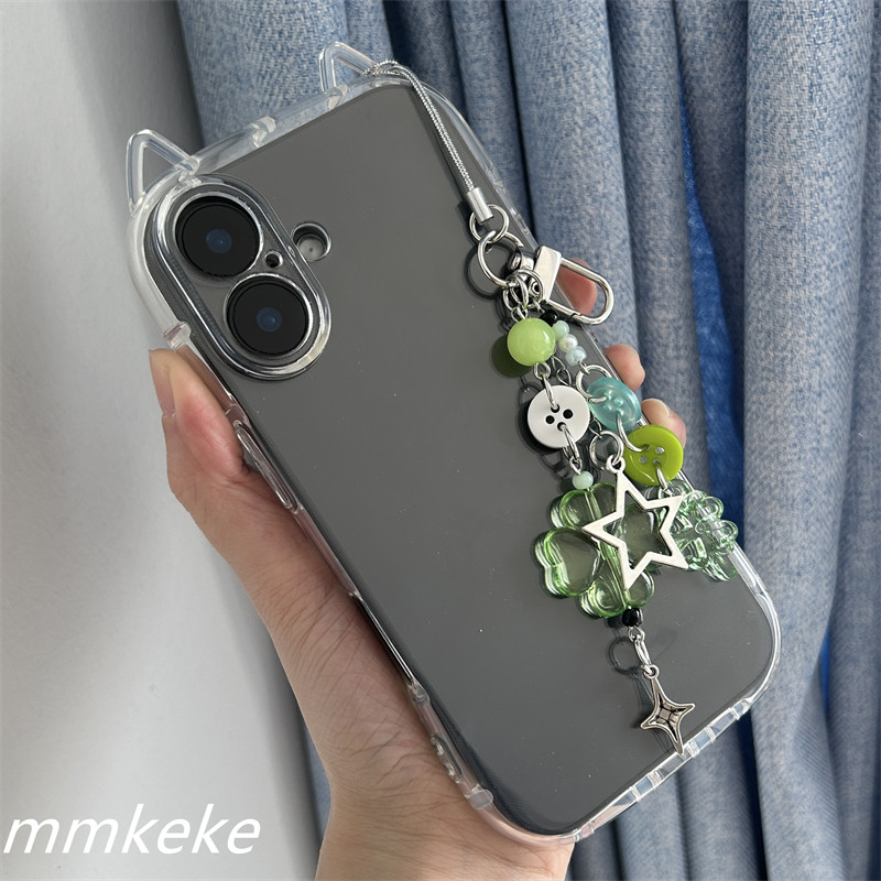 MMKEKE治愈ins风绿色幸运四叶草挂件适用iPhone16promax猫耳手机壳苹果15pro保护套14plus日系13PM12/11/XRXS,淘宝优惠券,粉丝福利购,淘宝优惠卷