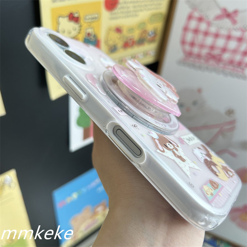 MMKEKE梦幻ins风粉粉甜点兔旋转磁吸支架适用iPhone16promax双层二合一磨砂手机壳苹果15pro保护套14pm甜妹13 - 图3