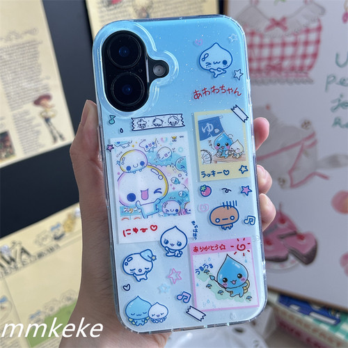 MMKEKE日韩古早泡泡水滴酱适用iPhone17promax双层imd手机壳苹果16pro保护套15pm烤焦面包13蓝色治愈水滴君14 - 图2