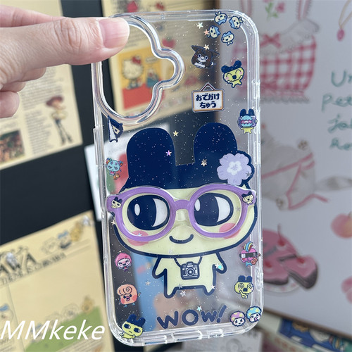MMKEKE日系古早味萌物拓麻歌子麻美吉眼镜适用苹果15PM双层imd手机壳iPhone16大嘴吉挂件17promax电子宠物14 - 图0