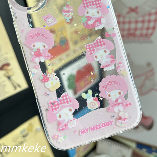 MMKEKE日系甜妹草莓美乐蒂旋转支架piano小羊挂件适用iphone17promax双层imd手机壳苹果16pro保护套15pm萌14 - 图2