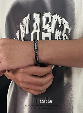 黑色磁石切面手链男士潮