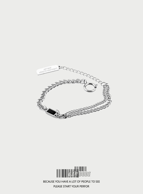 barcode黑色方牌双层女男手链