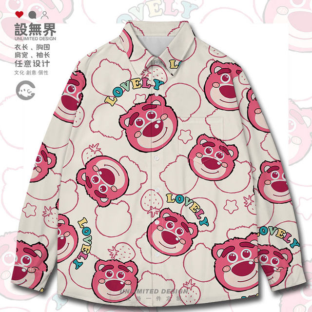 Cute cartoon pink bear line painted long-sleeved shirt