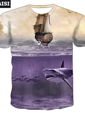 Dolphin graphic T-shirT fishing casual men's T-shirT 3D