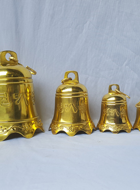 黄铜铜钟 六字真言钟 一体成型鎏金寺庙挂件撞钟家居装饰品工艺品