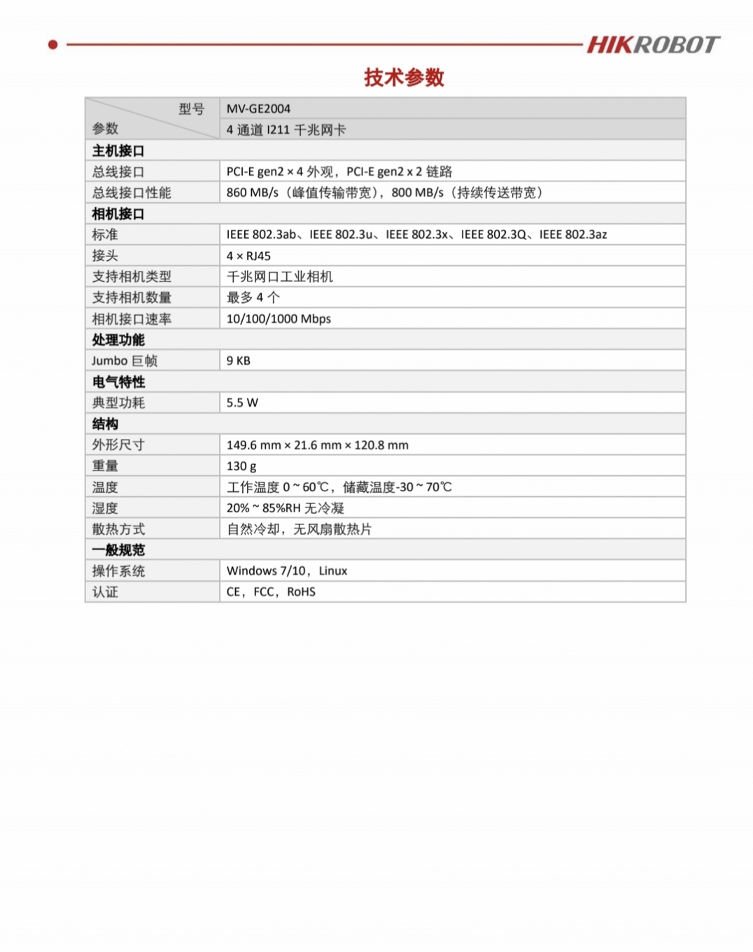 全新原装MV-GE2004海康网卡工业相机视觉图像采集卡四口千兆I211 - 图2