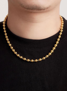 水贝金包银男士女士圆珠链光珠项链亮面颈链首饰转运珠大金链