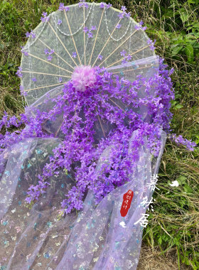 超仙花藤蝴蝶原创古风汉服花伞lolita飘带唯美舞蹈cos纱伞工艺伞