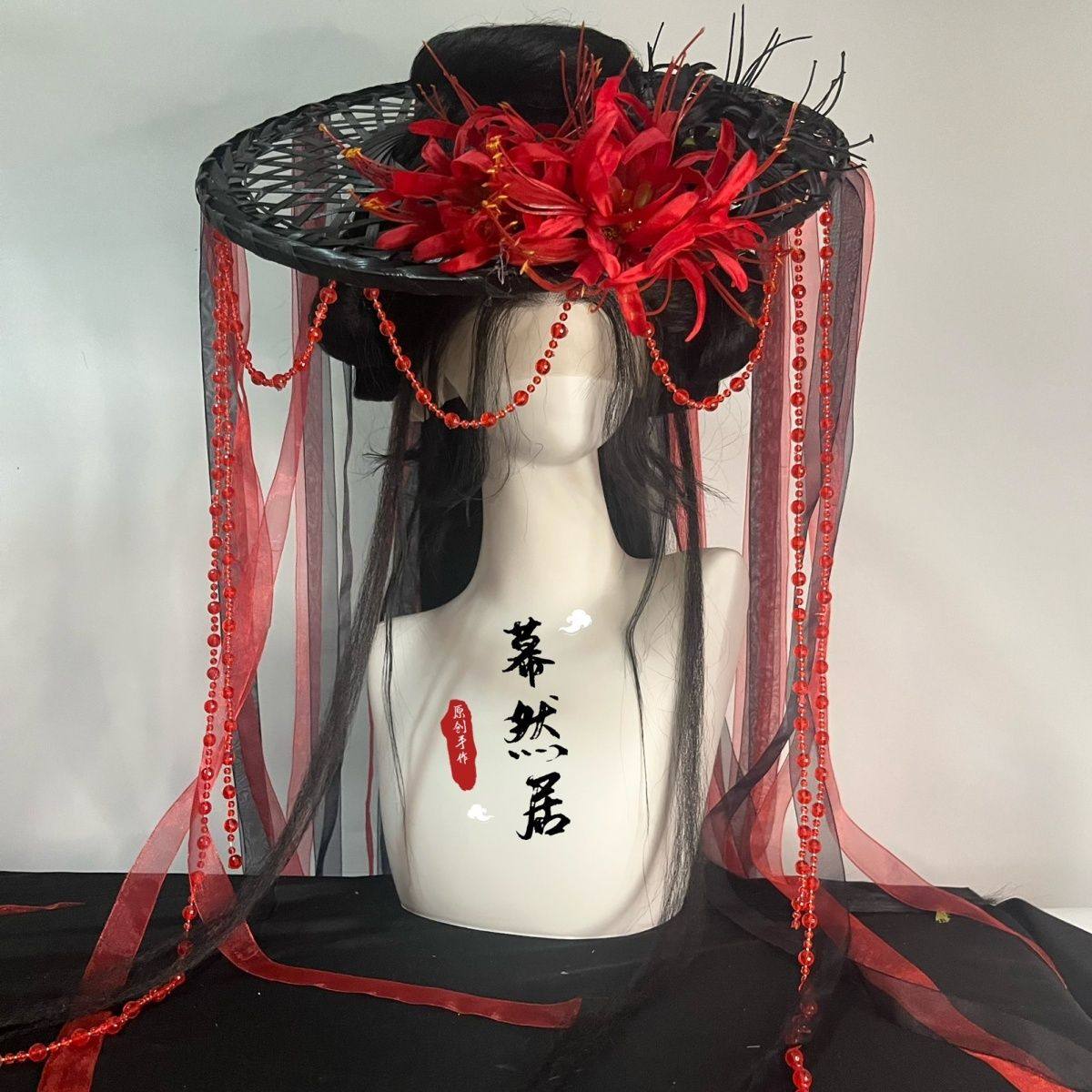 原创彼岸花斗笠仙飘带爆款汉服配饰花朵头饰古风百搭cos暗黑发夹,淘宝优惠券,粉丝福利购,淘宝优惠卷