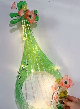 原创水滴琵琶烫花荷花渐变绿发光百搭汉服配饰cos花神仙神女新款