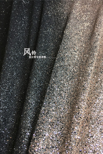 港风亮闪闪满版黑金/黑银烫金烫点亮片 名媛礼服面料设计绣品布料 - 图2
