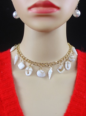 新款铝链项链女贝壳吊坠锁骨颈链
