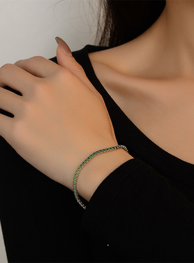 跨境爆款满钻彩锆网球链S925纯银单排镶嵌锆石手链高级感男女手饰