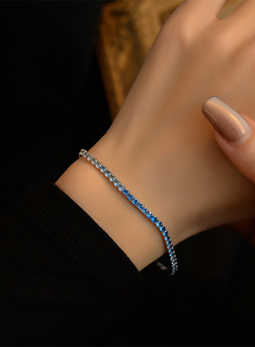 跨境爆款彩锆网球链S925纯银单排锆石手链高级感欧美时尚男女手饰