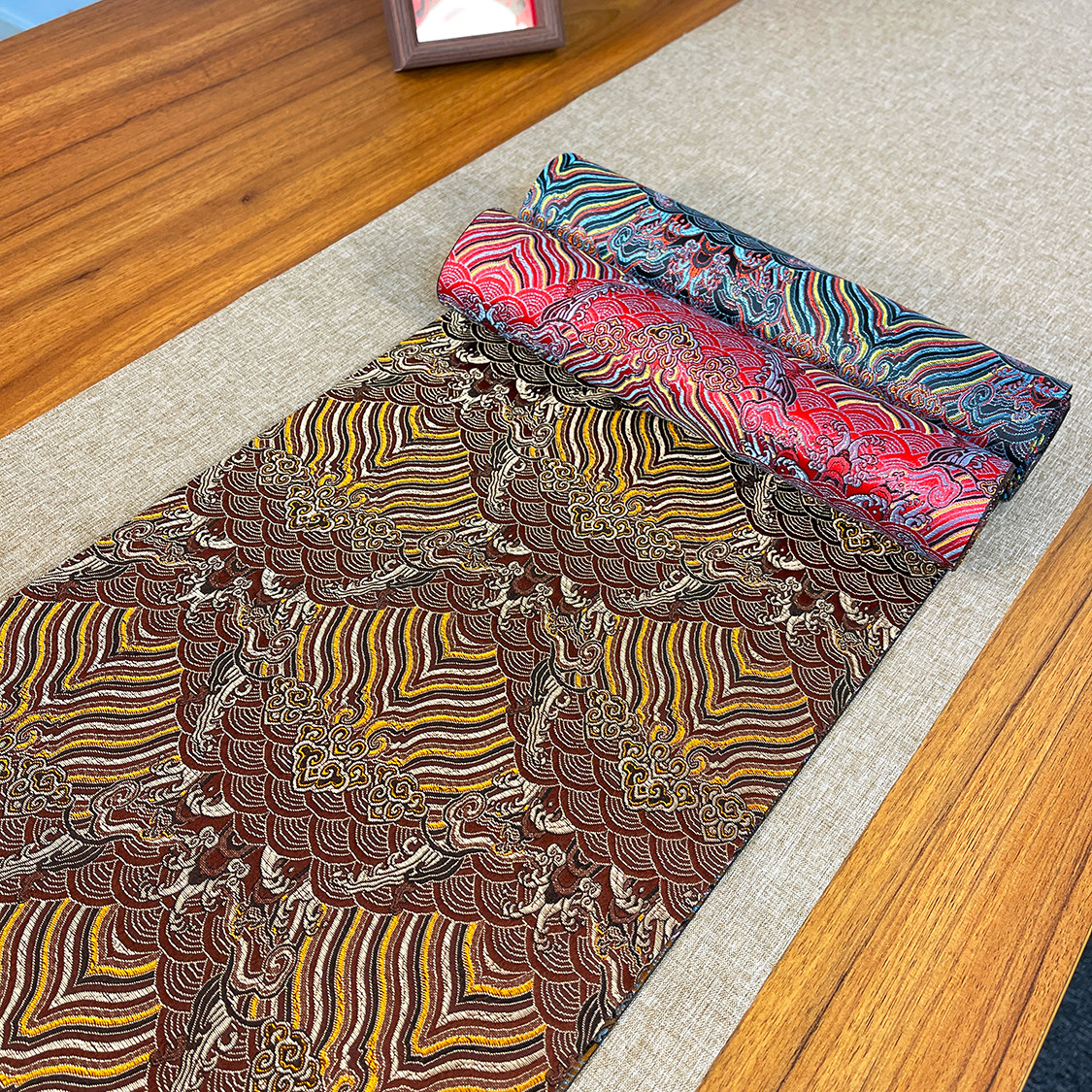 新中式茶台云锦桌布桌旗中国风禅意茶席云锦缎双面布艺茶桌垫,淘宝优惠券,粉丝福利购,淘宝优惠卷