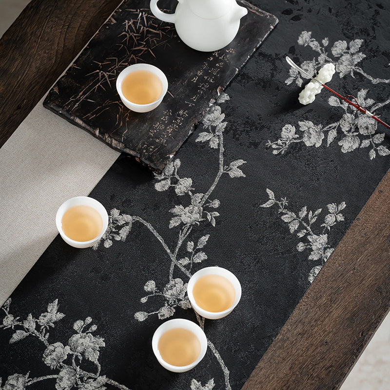 墨染天香锦缎茶席轻奢高端桌布布艺中国风茶旗垫子新中式桌旗禅意,淘宝优惠券,粉丝福利购,淘宝优惠卷
