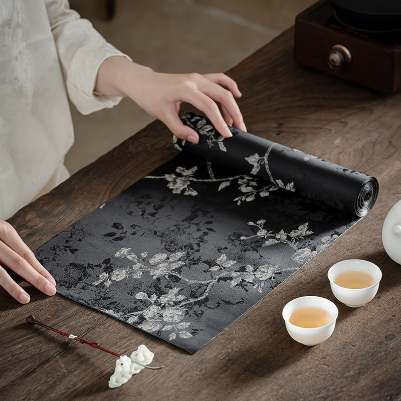 墨染天香锦缎茶席轻奢高端桌布布艺中国风茶旗垫子新中式桌旗禅意,淘宝优惠券,粉丝福利购,淘宝优惠卷
