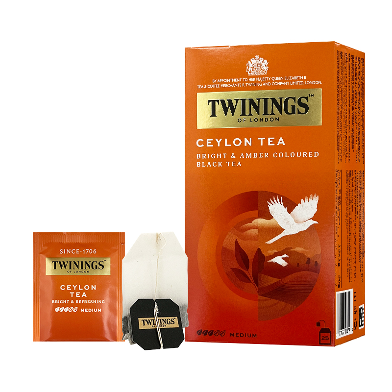 英国进口Twinings川宁茶包精品锡兰红茶 袋泡茶原味可做奶茶25片