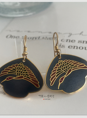 Laurel Burch东方风情仙鹤耳坠耳环 有标 予美人vintage