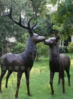 铜雕 树脂仿铜驼鹿雕塑户外景观落地摆放大型铜雕梅花鹿 驼鹿动物