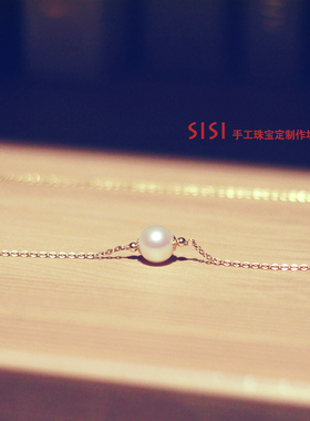天然淡水珍珠项链时尚圆珍珠妇女