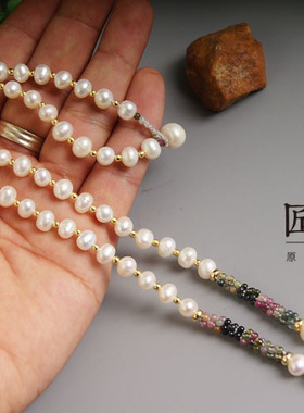 天然珍珠碧玺蜜蜡挂件绳佛牌链子