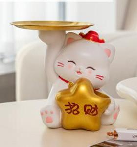 钥匙收纳摆件招财猫桌面装饰品