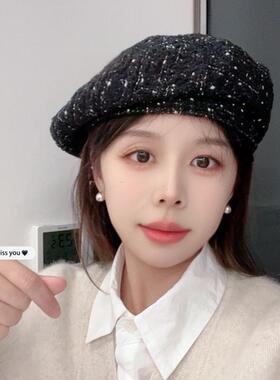 新年红色贝雷帽女小香格纹秋冬洋气时尚百搭网红日系气质画家帽潮