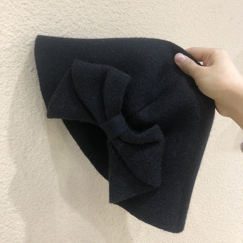 韩系chic蝴蝶结针织渔夫帽子女冬天保暖针织大头围黑色保暖盆帽潮,淘宝优惠券,粉丝福利购,淘宝优惠卷