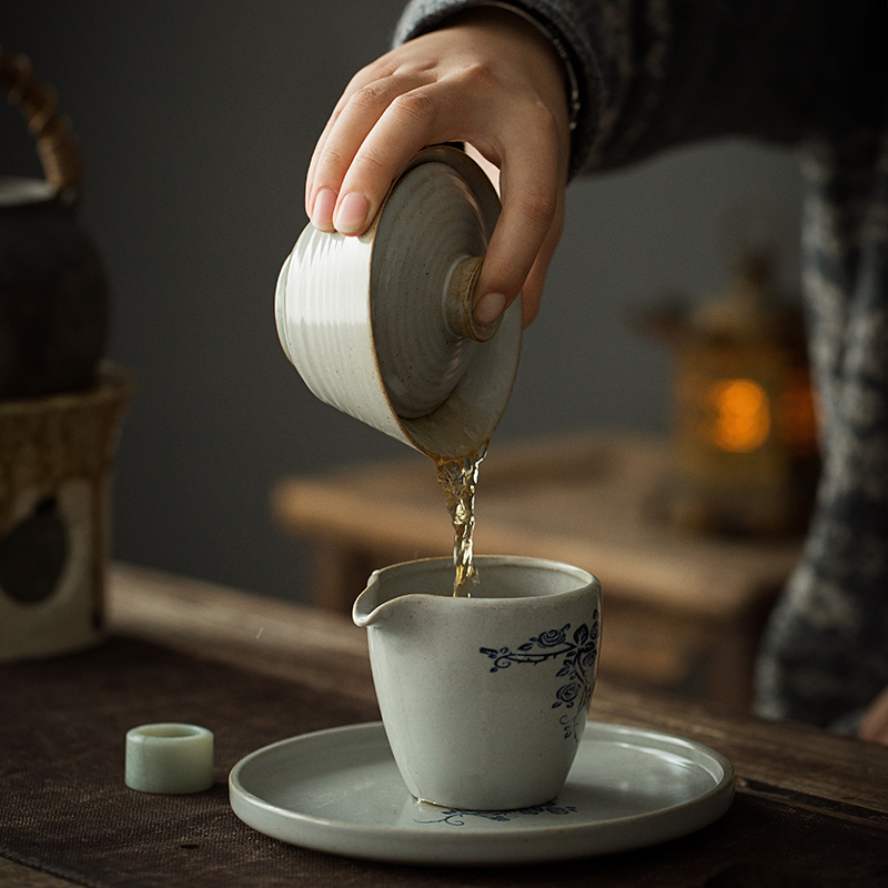 草木灰 陶瓷盖碗大号 复古手绘三才盖碗 敬茶碗 窑变功夫茶具茶杯