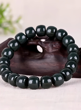 天然正品和田玉黑青直切老型珠手串男女款玉石手链手串玉佩证书