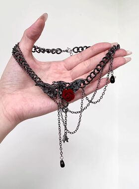 暗黑哥特风飞龙玫瑰花项链重工复古流苏亚文化锁骨链小众设计颈链